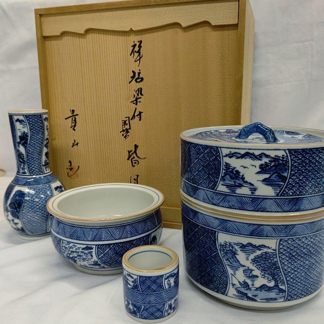 祥瑞 染付 胴帯 皆具 加藤貴山 茶道具